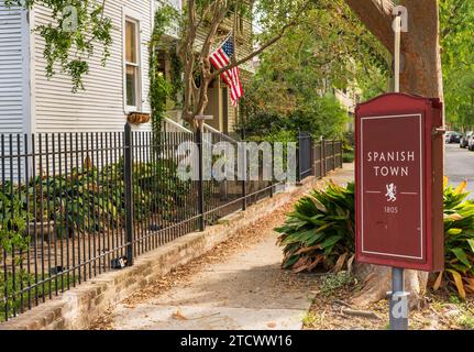 Baton Rouge, LOUISIANA - 27 ottobre 2023: Famosa area residenziale storica di Spanish Town nella capitale dello stato della Louisiana Foto Stock