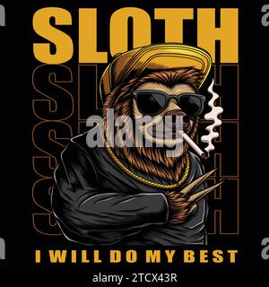 Illustrazione vettoriale di stile accattivante del carattere sloth per la tua azienda o marchio Illustrazione Vettoriale