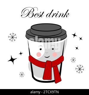 Il drink migliore. Un bicchiere di caffè in una sciarpa Illustrazione Vettoriale