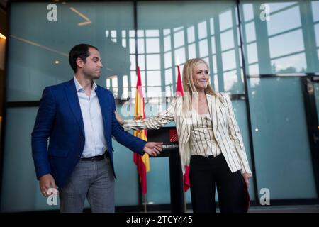 Madrid, 17/06/2015. Incontro tra Cristina Cifuentes (PP) e Ignacio Aguado (Ciudadanos) per la formazione del governo della Comunità di Madrid. Foto: Ángel de Antonio ARCHDC. Crediti: Album / Archivo ABC / Ángel de Antonio Foto Stock