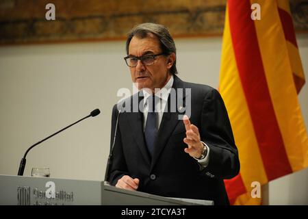 Barcellona, 01/09/2016. Artur Mas annuncia in una conferenza stampa che non sarà il candidato Junts Pel si alla carica di presidente della Generalitat. Foto: Inés Baucells ARCHDC. Crediti: Album / Archivo ABC / Inés Baucells Foto Stock