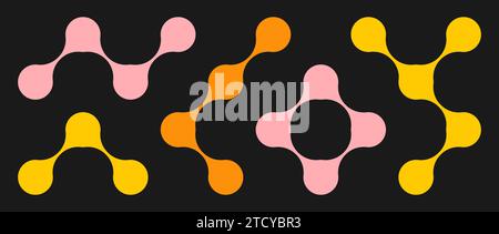Set di palline meta colorate. Punti morph collegati diagonali. Raccolta di campioni liquidi. Concetto astratto di integrazione sottile. Set di elementi di design arrotondati per logo, icona, tag, emblema, poster. Pacchetto vettoriale Illustrazione Vettoriale