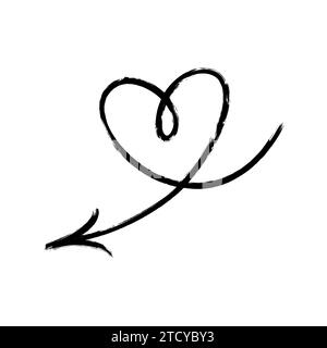 Freccia a forma di cuore. Pennello con freccia dipinta con marcatore. Illustrazione vettoriale isolata su sfondo bianco Illustrazione Vettoriale