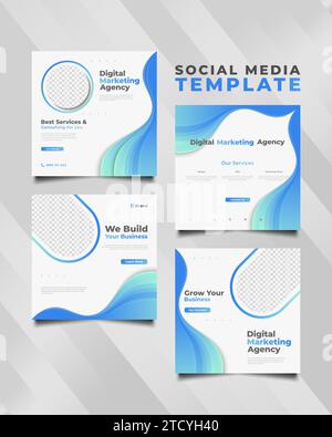 Modello di post sui social media dell'agenzia di marketing digitale in un concetto colorato e dinamico. Raccolta di modelli di social media aziendali Illustrazione Vettoriale