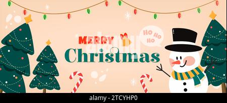 Buon Natale e Capodanno sfondi e biglietti d'auguri con disegni di fiori e foglie. illustrazione grafica vettoriale in stile design piatto. Illustrazione Vettoriale