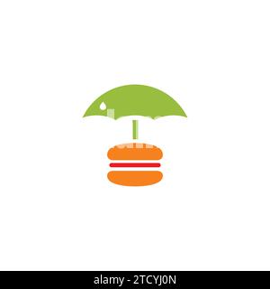 Logo Burger Umbrella. Icona del cibo Illustrazione Vettoriale