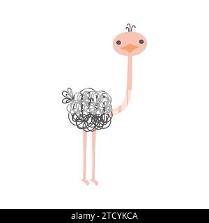 Cute Ostrich animal cartoon illustration Illustrazione Vettoriale