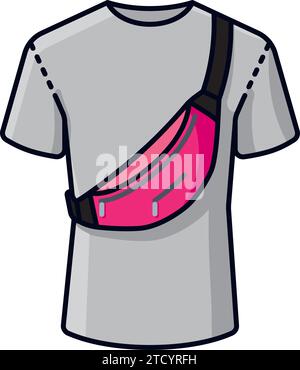 T-Shirt con tracolla, illustrazione vettoriale isolata per il Fanny Pack Day del 12 marzo Illustrazione Vettoriale