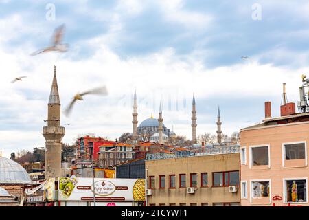 Istanbul, Turkiye - 7 marzo 2023: Vista esterna di Solimano, una moschea imperiale ottomana situata sulla terza collina di Istanbul, Turkiye. Foto Stock