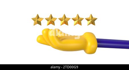 Emoji giallo che prende o dà stelle. Cinque stelle isolate. Contrassegno di feedback o valutazione. La migliore ricompensa. Foto Stock