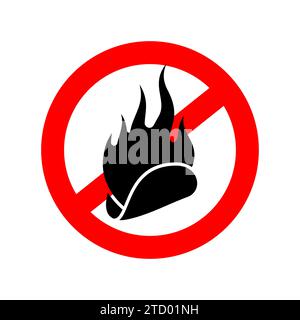 Ferma il cibo Fiery. Cartello rosso di divieto. Cibo con cartello di divieto al pepe. Illustrazione Vettoriale