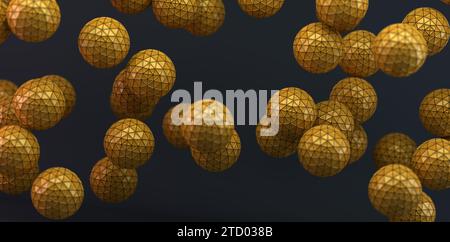 Sfondo astratto con palline arancioni e forme geometriche nello spazio scuro Foto Stock