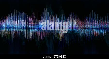 Musica e suono di sottofondo astratto.illustrazione 3d.onde sonore dell'equalizzatore isolate su sfondo nero. Foto Stock