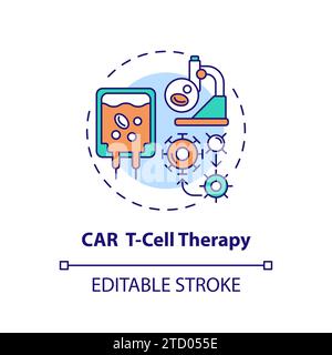 Concetto di icona della terapia T-Cell PER AUTO con linee sottili e colorate Illustrazione Vettoriale