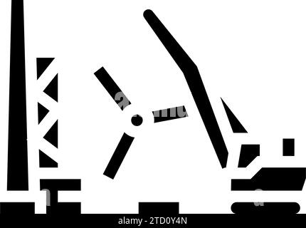 illustrazione del vettore dell'icona del glifo del vento nella struttura della turbina Illustrazione Vettoriale