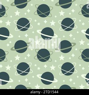 Pianeti modello senza cuciture in stile cartone animato piatto per l'educazione dei bambini a scuola, adesivi, scrapbooking, asilo nido Illustrazione Vettoriale