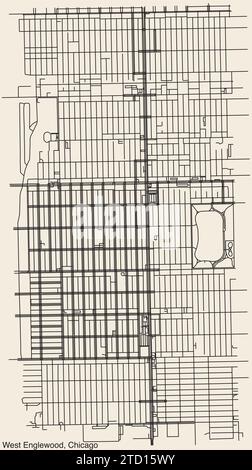 Cartina stradale dell'AREA DELLA COMUNITÀ DI WEST ENGLEWOOD, CHICAGO Illustrazione Vettoriale