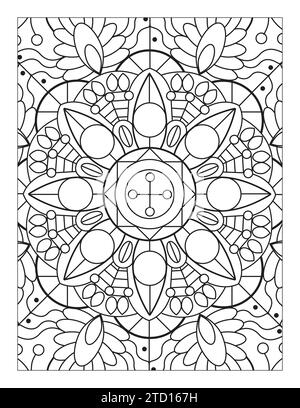 Pagina di colorazione semplice in stile Mandala, modello Mandala 8,5" x 11 per KDP, pagina di colorazione per adulti, colorazione Mandala per bambini Illustrazione Vettoriale