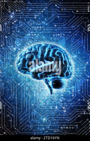 cervello umano e background tecnologico Foto Stock