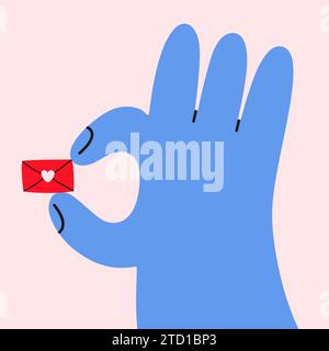 14 febbraio.grande mano con lettera d'amore.Vector Illustrazione Vettoriale