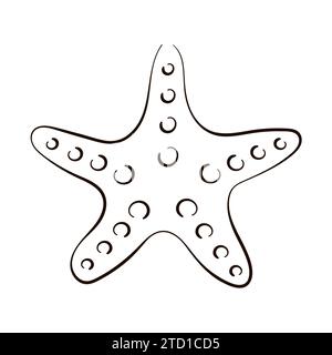 Logo Starfish in stile grafico. Schizzo sottomarino di conchiglia per icona nello stile di schizzo del contorno. Illustrazione vettoriale isolata su sfondo bianco. Illustrazione Vettoriale