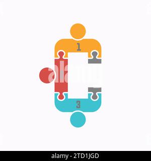 Logo icona risultato collaborativo - figure stilizzate sui pezzi del puzzle a incastro che formano una lettera C che simboleggia il lavoro di squadra e il completamento degli obiettivi Illustrazione Vettoriale