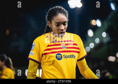 Malmoe, Svezia. 13 dicembre 2023. Salma Paralluelo (7) del FC Barcelona, vista durante la partita di UEFA Women's Champions League tra FC Rosengaard e FC Barcelona al Malmö Idrottsplats di Malmö. (Foto: Gonzales Photo - Joe Miller). Foto Stock