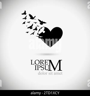 Logo Heart and Birds. disegno manuale. Non IA. SstkLOVE . Buon San Valentino. Illustrazione vettoriale Illustrazione Vettoriale