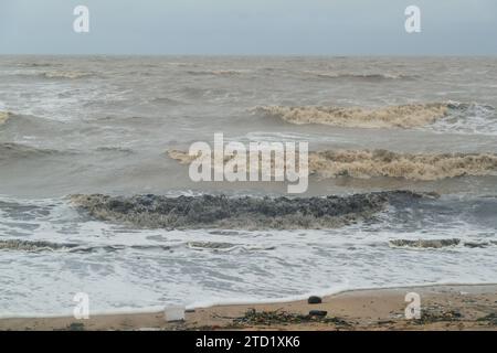 La costa, dopo il ciclone tropicale Jasper, nel sobborgo di Holloways Beach a Cairns, Queensland, Australia, il ciclone tropicale Jasper ha fatto atterrare la regione di Cairns come sistema di categoria 2 mercoledì 13 dicembre, portando inondazioni diffuse, detriti e venti potenti. Molti nell'estremo nord del Queensland hanno familiarità con le tempeste tropicali, ma il terreno variabile e le condizioni precedenti del terreno e della costa continuano a portare nuovi problemi come le inondazioni improvvise e l'erosione. Alcune aree come i sobborghi delle spiagge settentrionali possono essere allagate, come nel caso di Holloways Beach. (Foto di Foto Stock