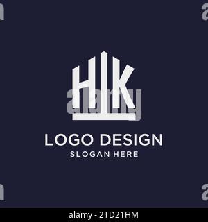 Logo monogramma iniziale HK con idee di design in stile pentagono Illustrazione Vettoriale