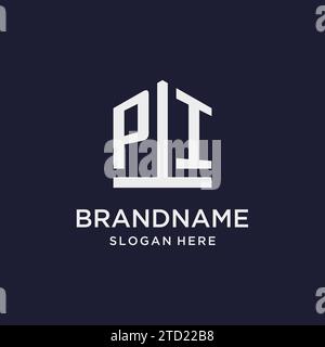 Logo con monogramma iniziale PI con idee di design in stile pentagono Illustrazione Vettoriale