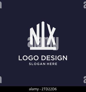 Design del logo monogramma NX iniziale con idee di design in stile pentagono Illustrazione Vettoriale