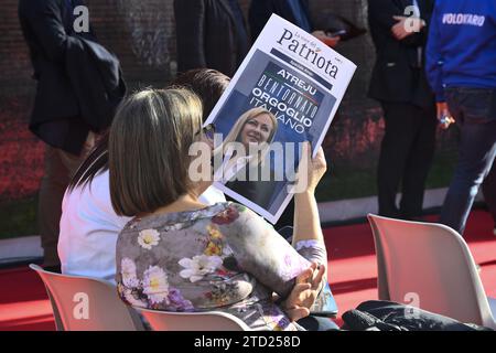 Durante Atreju 2023 - Orgoglio Italiano - giorno 2, la celebrazione dei Fratelli d'Italia, 15 dicembre 2023, Castel Sant'Angelo, Roma, Italia. Foto Stock