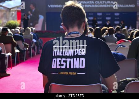 Durante Atreju 2023 - Orgoglio Italiano - giorno 2, la celebrazione dei Fratelli dâ&#x80;&#x99;Italia, 15 dicembre 2023, Castel Sant'Angelo, Roma, Italia. Foto Stock