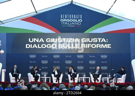 Durante Atreju 2023 - Orgoglio Italiano - giorno 2, la celebrazione dei Fratelli d'Italia, 15 dicembre 2023, Castel Sant'Angelo, Roma, Italia. Foto Stock