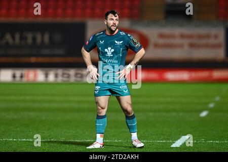 Ryan Conbeer di Scarlets durante la partita della European Rugby Challenge Cup Llanelli Scarlets vs Black Lion al Parc y Scarlets, Llanelli, Regno Unito, 15 dicembre 2023 (foto di Craig Thomas/News Images) Foto Stock