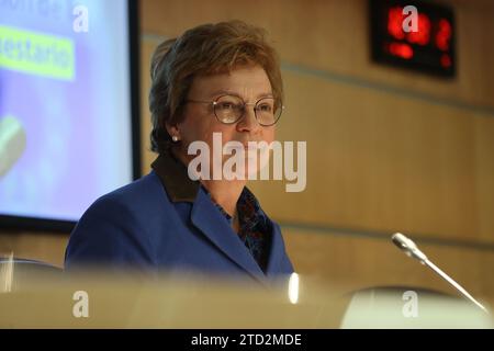 Madrid, 22/02/2023. Conferenza stampa presso la stazione di polizia del Parlamento europeo Monika Hohlmeier, presidente della Commissione di controllo del Parlamento europeo. Foto: Jaime García. ARCHDC. Crediti: Album / Archivo ABC / Jaime García Foto Stock