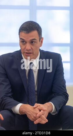 Madrid, 14/02/2019. Il presidente del governo Pedro Sánchez riceve il primo ministro del Lussemburgo Xavier Bettel al Palazzo Moncloa. Foto: Ignacio Gil ARCHDC. Crediti: Album / Archivo ABC / Ignacio Gil Foto Stock