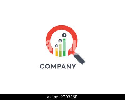 SEO (ottimizzazione del motore di ricerca) logo minimale piatto con lente di ingrandimento, freccia e simbolo del cursore. design multicolore. Illustrazione Vettoriale