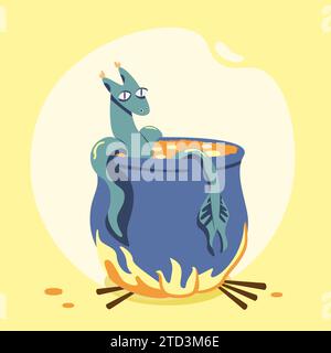 Carta di Capodanno 2024 con grazioso drago e monete d'oro.Stampa di Capodanno con il simbolo del Capodanno cinese.Vector Illustrazione Vettoriale