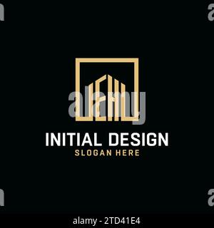 Logo monogramma iniziale EH con ispirazione dal design a forma quadrata Illustrazione Vettoriale