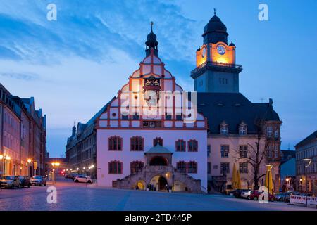 Piazza del mercato di Plauen con municipio Foto Stock