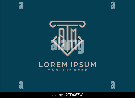 AM iniziale con design icona pilastro, avvocato pulito e moderno, idee di design del logo dello studio legale Illustrazione Vettoriale