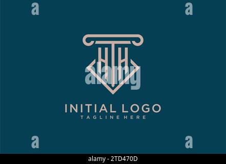 HH iniziale con design icona pilastro, avvocato pulito e moderno, idee di design del logo dello studio legale Illustrazione Vettoriale