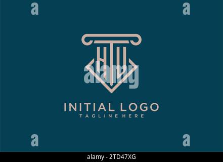 HU iniziale con design icona pilastro, avvocato pulito e moderno, idee di design del logo dello studio legale Illustrazione Vettoriale