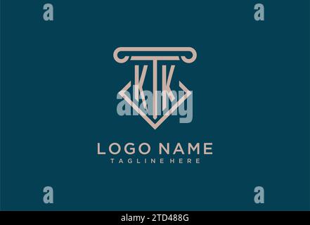 KK Initial con design icona pilastro, avvocato pulito e moderno, idee di design del logo dello studio legale Illustrazione Vettoriale