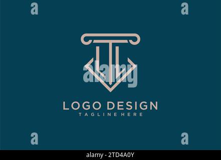 LL iniziale con design icona pilastro, avvocato pulito e moderno, idee di design del logo dello studio legale Illustrazione Vettoriale