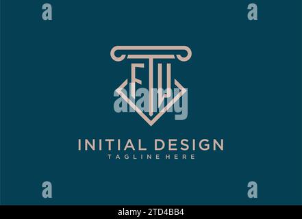 FW iniziale con design icona pilastro, avvocato pulito e moderno, idee di design del logo dello studio legale Illustrazione Vettoriale