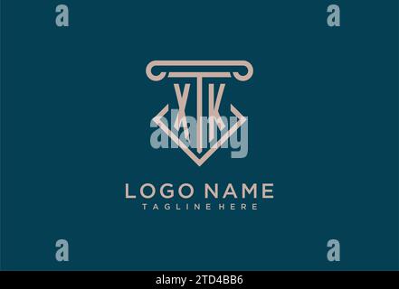 XK Initial con design a icona a colonna, avvocato pulito e moderno, idee di design del logo dello studio legale Illustrazione Vettoriale