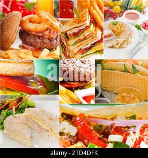 Hamburger e panini su tela quadrata collage Foto Stock